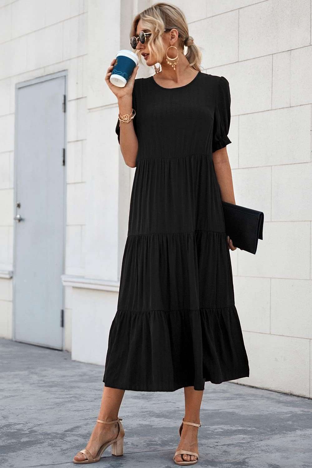 PRETTYGARDEN Summer Dresses for Women 2026 Casual Floral Boho Midi Sun Dress Puff Short Sleeve Flowy Beach Vacation Sundress - Image 7
