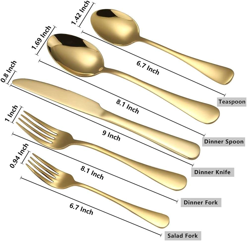 Briout Gold Silverware Set, 20 Piece Golden Cutlery Set Service for 4, Stainless Steel Flatware Set Include Spoons Forks Knives Tableware Utensil Set for Kitchen Home Restaurant, Shiny Gold Polished - Image 3