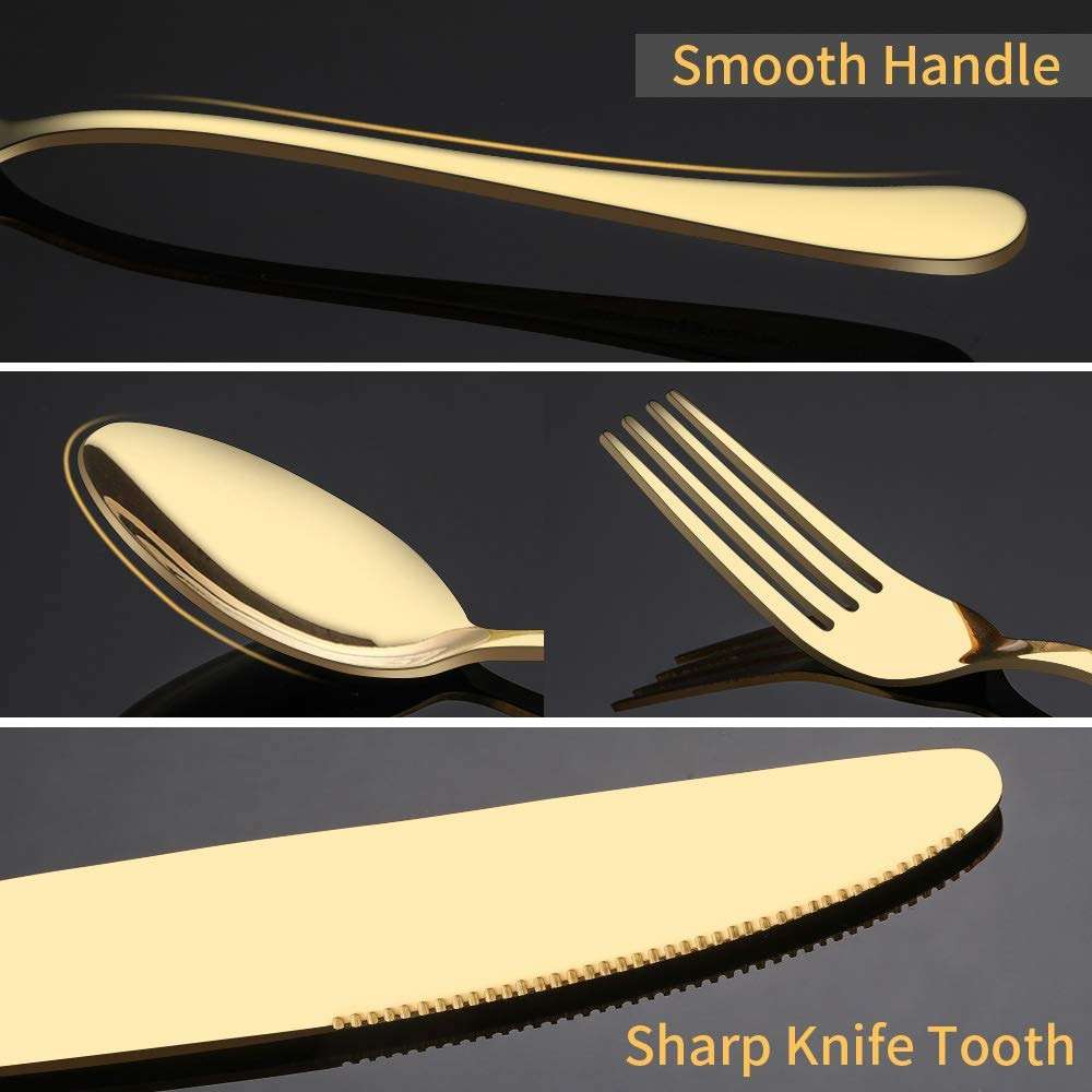 Briout Gold Silverware Set, 20 Piece Golden Cutlery Set Service for 4, Stainless Steel Flatware Set Include Spoons Forks Knives Tableware Utensil Set for Kitchen Home Restaurant, Shiny Gold Polished - Image 4