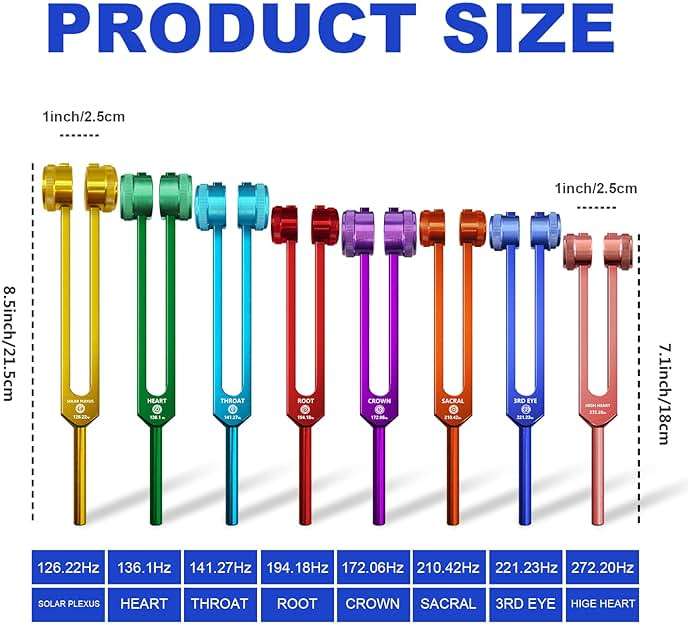 Chakra Tuning Fork Set, Weighted Tuning Forks of 8 Color,7 Chakra and 1 Soul Purpose Tuning Forks for DNA Healing, Sound Therapy, Yoga, Meditation - Image 2