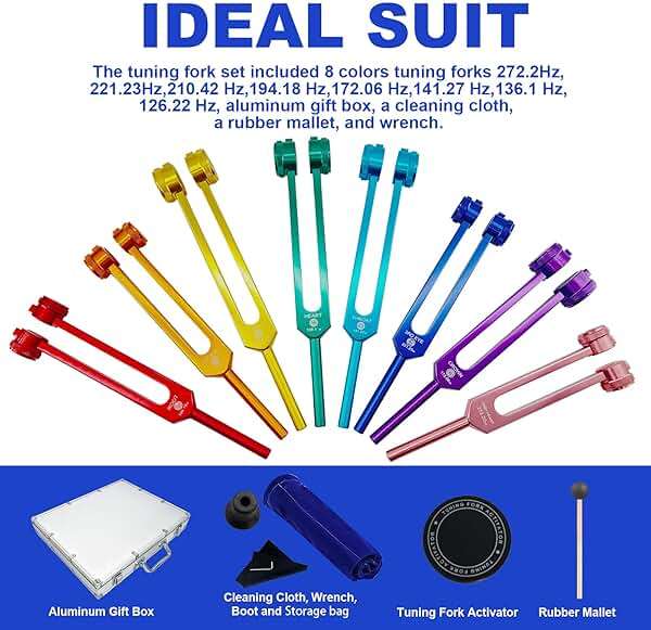 Chakra Tuning Fork Set, Weighted Tuning Forks of 8 Color,7 Chakra and 1 Soul Purpose Tuning Forks for DNA Healing, Sound Therapy, Yoga, Meditation - Image 3