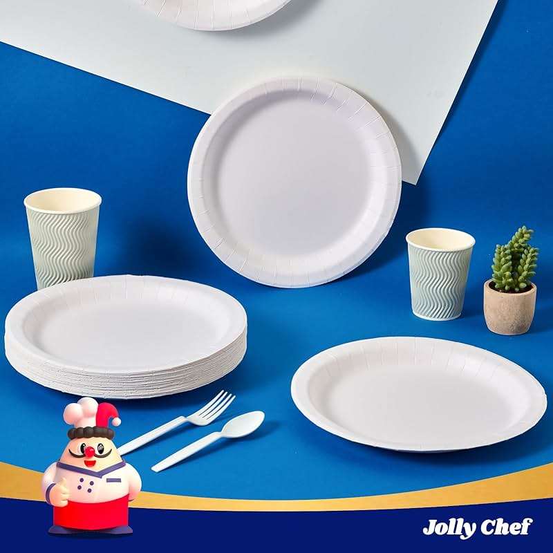 JOLLY CHEF10 inch 140 Pack Disposable Paper Plates,Soak Proof, Cut Proof, Microwave Safe Heavy Duty Paper Plates Everyday Use - Image 5