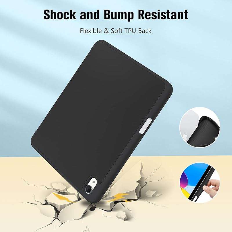 ProCase for iPad (A16) 11th Generation 11 Inch 2025/ iPad 10th Generation 10.9 Inch 2022 Case with Pencil Holder, Hybrid Cover with Soft TPU Back, Supports Touch ID, Auto Wake/Sleep -Black - Image 6