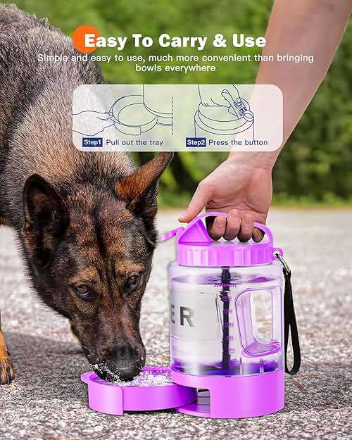 77oz Large Dog Water Bottle - Portable Travel Dog Water Dispenser & Bowl - Leak-Proof Pet Water Jug for Hiking, Camping, Walking & Car Trips, Purple - Image 3