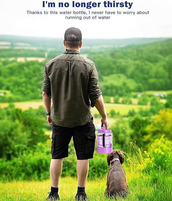 77oz Large Dog Water Bottle - Portable Travel Dog Water Dispenser & Bowl - Leak-Proof Pet Water Jug for Hiking, Camping, Walking & Car Trips, Purple - Image 5