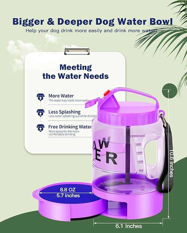 77oz Large Dog Water Bottle - Portable Travel Dog Water Dispenser & Bowl - Leak-Proof Pet Water Jug for Hiking, Camping, Walking & Car Trips, Purple - Image 7