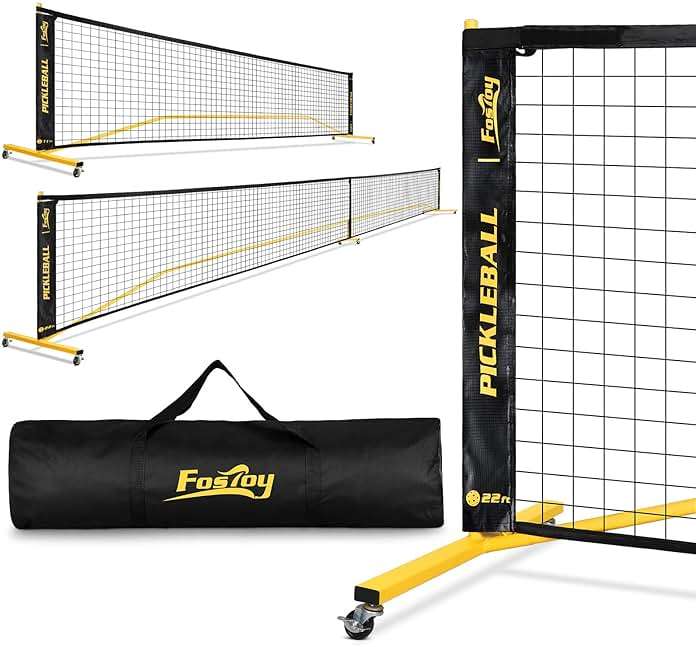 Fostoy Portable Pickleball Net Set with Wheels, Regulation Size 22 FT & Half Court 11 FT, Steady Metal Frame Pickle Ball Net Set System with Carry Bag for Backyards, Driveways, and Garages - Image 1