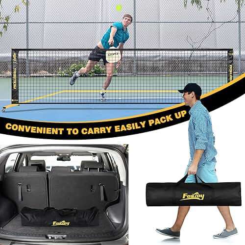Fostoy Portable Pickleball Net Set with Wheels, Regulation Size 22 FT & Half Court 11 FT, Steady Metal Frame Pickle Ball Net Set System with Carry Bag for Backyards, Driveways, and Garages - Image 6