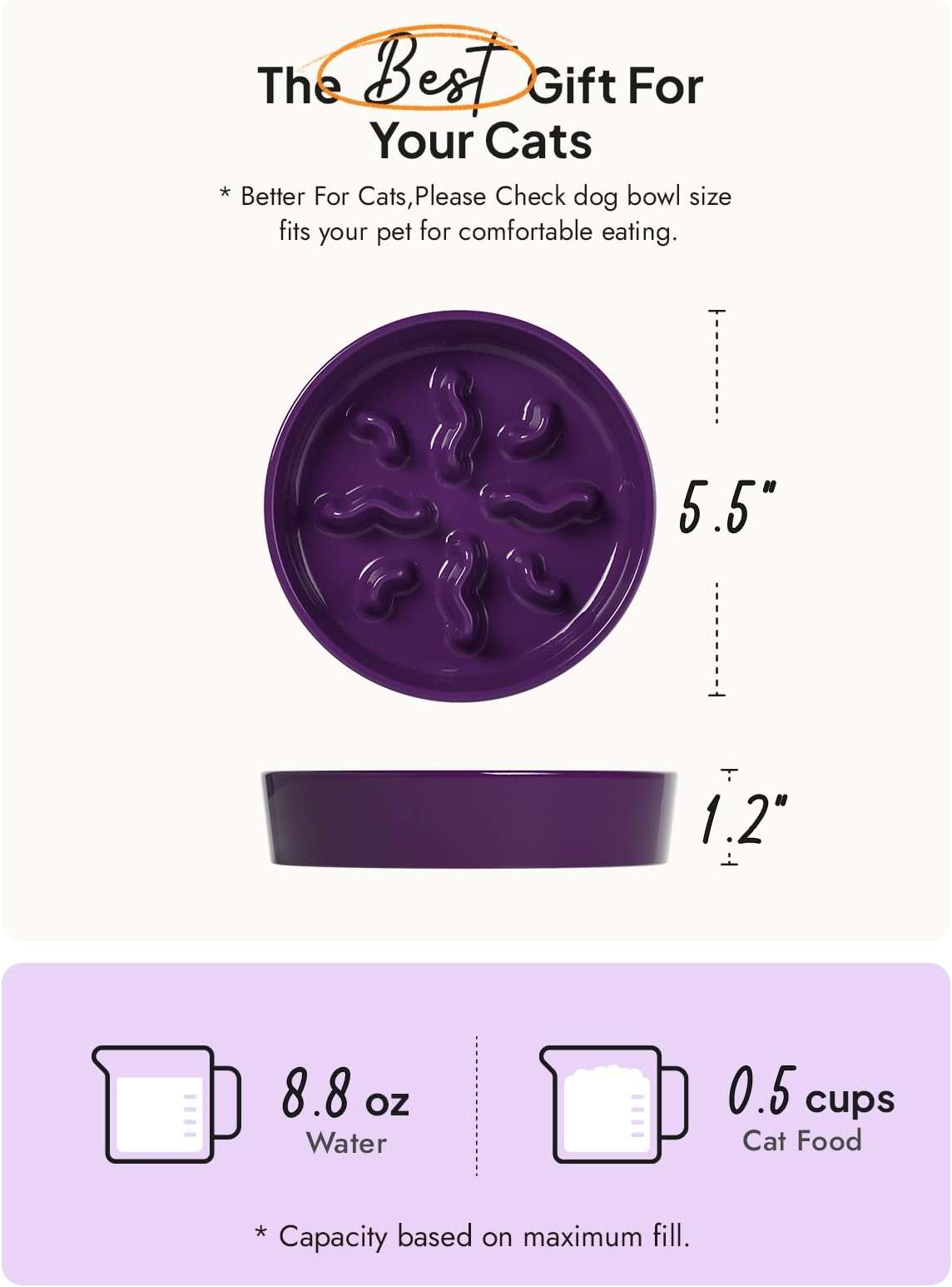 LE TAUCI PET Ceramic Slow Feeder Dog Bowls Small Breed, 0.5 Cups Dog Food Dish for Fast Eaters, Puzzle Bowl for Small Dogs and Cats, 5.5 Inch-Purple - Image 4
