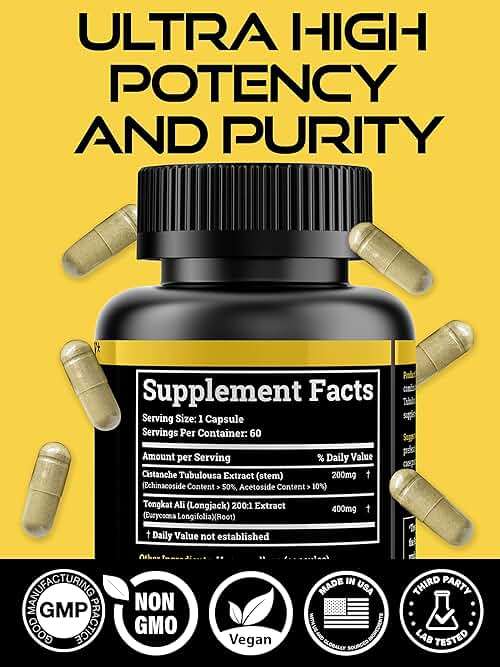 Cistanche Tubulosa 200mg & Tongkat Ali 400mg (Max Purity) 2 Month Supply (50% Echinacoside + 10% Acetoside with Tongkat Ali for Men 200:1 (Longjack) Eurycoma Longifolia) similar to Fadogia Agrestis - Image 4