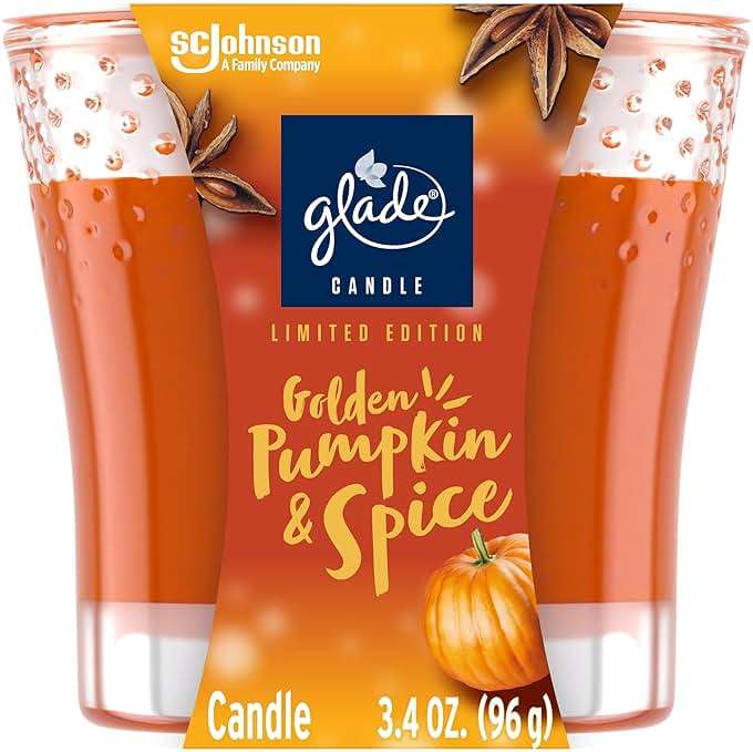 Glade Candle Jar, Air Freshener, Golden Pumpkin & Spice, 3.4 Oz - Image 1
