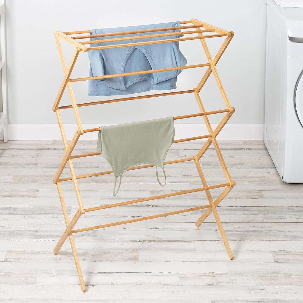 Honey-Can-Do Collapsible Bamboo Drying Rack – Sturdy & Foldable Laundry Drying Rack, Space-Saving & Portable Clothes Rack for Air-Drying Clothes, Towels, Blankets & Delicates, Indoor & Outdoor Use. - Image 2