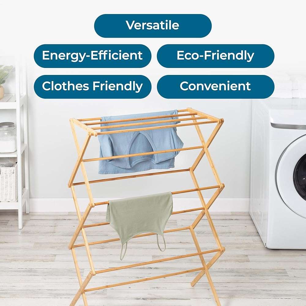 Honey-Can-Do Collapsible Bamboo Drying Rack – Sturdy & Foldable Laundry Drying Rack, Space-Saving & Portable Clothes Rack for Air-Drying Clothes, Towels, Blankets & Delicates, Indoor & Outdoor Use. - Image 4