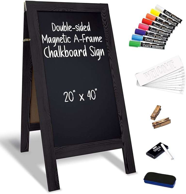 Better Office Products Magnetic A-Frame Chalkboard Sign, Extra Large 20" x 40", Standing Chalkboard Easel, Deluxe Set with Multiple Accessories, Outdoor Sidewalk Sandwich Board Sign,(Black) - Image 1