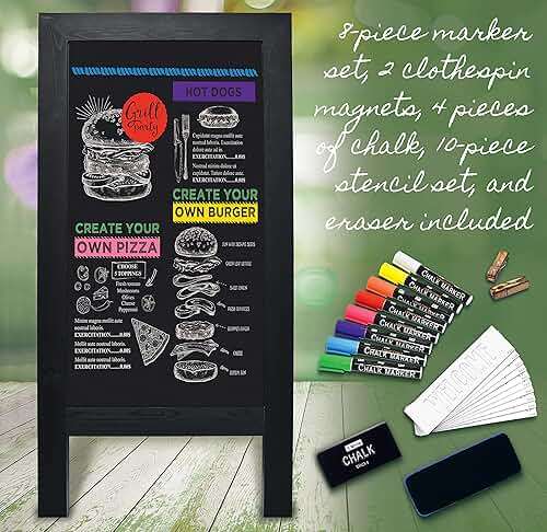 Better Office Products Magnetic A-Frame Chalkboard Sign, Extra Large 20" x 40", Standing Chalkboard Easel, Deluxe Set with Multiple Accessories, Outdoor Sidewalk Sandwich Board Sign,(Black) - Image 3
