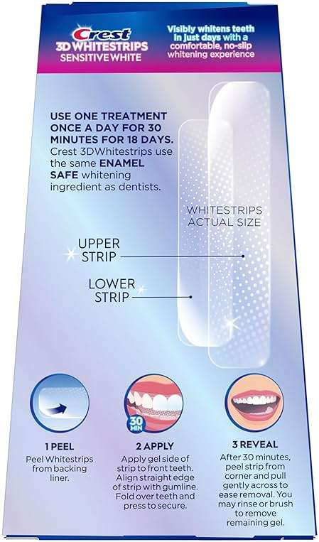 Crest 3D Whitestrips Sensitive White – Teeth Whitening Kit, 18 Treatments, Each with 1 Upper/1Lower, 36 Strips – Crest 3DWhite Teeth Whitening Strips - Image 9