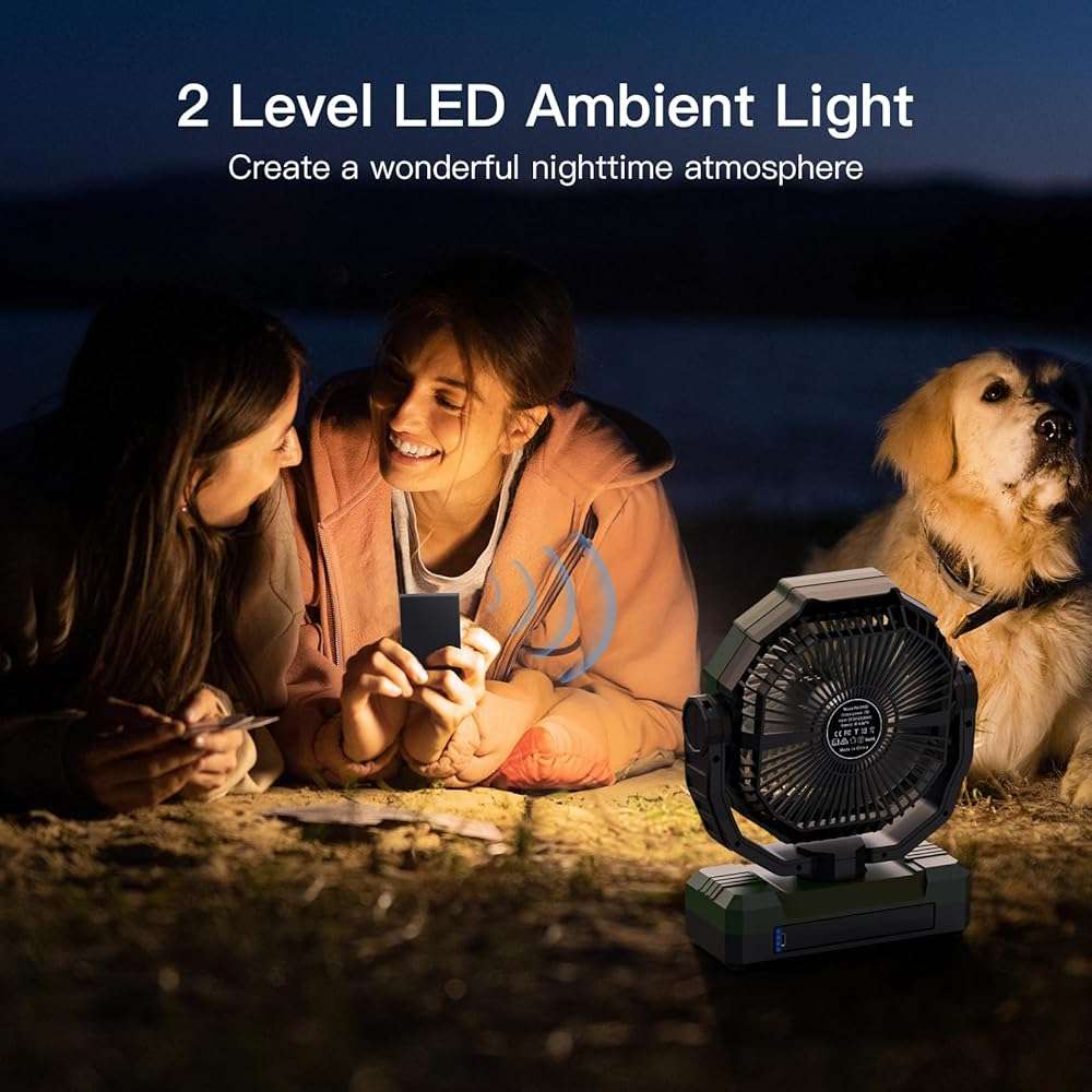 FRIZCOL 3-in-1 Camping Fan - Portable Fans Rechargeable - 24000mAh Battery Powered Fan with Light & Remote for Indoor, Outdoor, Tent, Travel, Fishing, Jobsite, Gifts for Men Dad Him - Green - Image 2