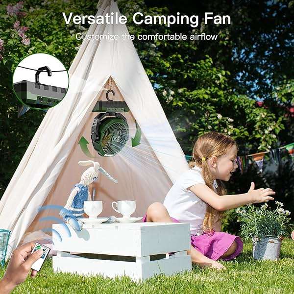 FRIZCOL 3-in-1 Camping Fan - Portable Fans Rechargeable - 24000mAh Battery Powered Fan with Light & Remote for Indoor, Outdoor, Tent, Travel, Fishing, Jobsite, Gifts for Men Dad Him - Green - Image 6