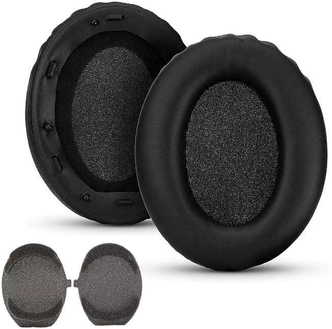 Replacement 1000XM3 Ear Cushion for Sony WH-1000XM3 Over-Ear Headphones, Compatibel WH1000XM3 Ear Pads with Softer Protein Leather, Noise Isolation Memory Foam, Black - Image 1