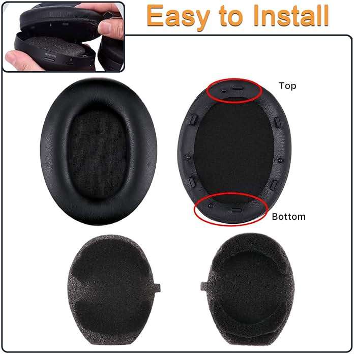 Replacement 1000XM3 Ear Cushion for Sony WH-1000XM3 Over-Ear Headphones, Compatibel WH1000XM3 Ear Pads with Softer Protein Leather, Noise Isolation Memory Foam, Black - Image 4