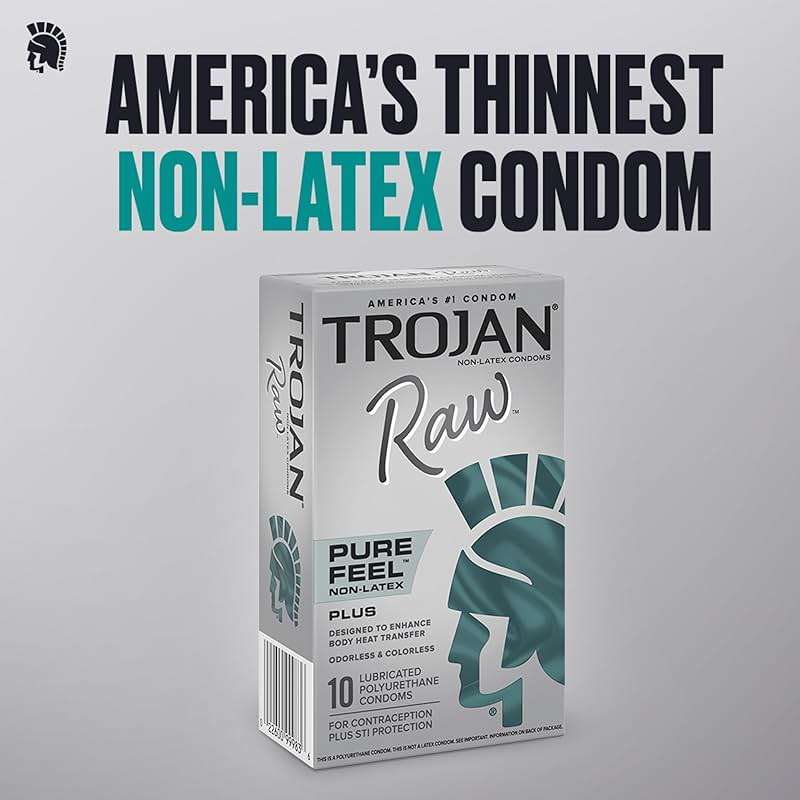 Trojan Raw Non-Latex Lubricated Thin Condoms for Men, America’s Thinnest Latex-Free Condoms, Pure Feel Technology, Made from Polyurethane, Helps Reduce Risk of Pregnancy and STIs, 10 Count - Image 2