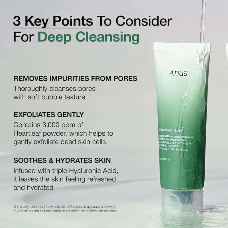 Anua Heartleaf Quercetinol Pore Deep Cleansing Foam, Face wash for Pore Refining Cleanser, Hydrating Daily Facial Cleanser For Double Cleansing, Gentle Foaming with BHA, Korean Skincare, 5.07 fl.oz. - Image 4