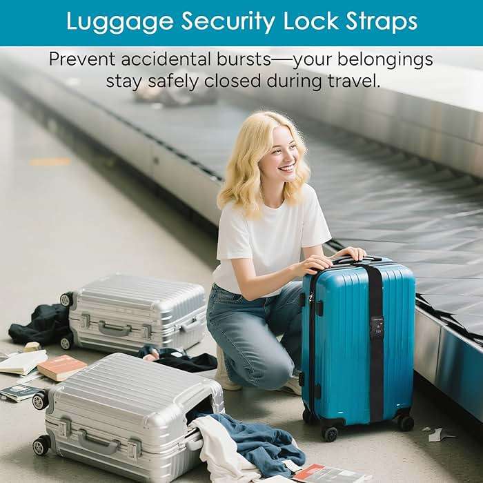 Travel Inspira Luggage Straps with TSA Approved Lock, Heavy-Duty Adjustable Suitcase Belt for 20-28 Inch Travel Suitcase, Durable Nylon Anti-Theft Protection, Black - Image 3