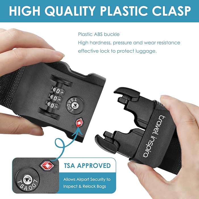 Travel Inspira Luggage Straps with TSA Approved Lock, Heavy-Duty Adjustable Suitcase Belt for 20-28 Inch Travel Suitcase, Durable Nylon Anti-Theft Protection, Black - Image 5