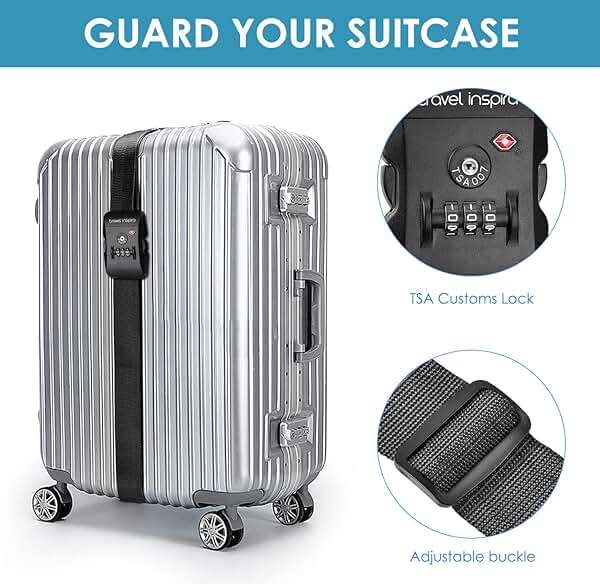 Travel Inspira Luggage Straps with TSA Approved Lock, Heavy-Duty Adjustable Suitcase Belt for 20-28 Inch Travel Suitcase, Durable Nylon Anti-Theft Protection, Black - Image 6