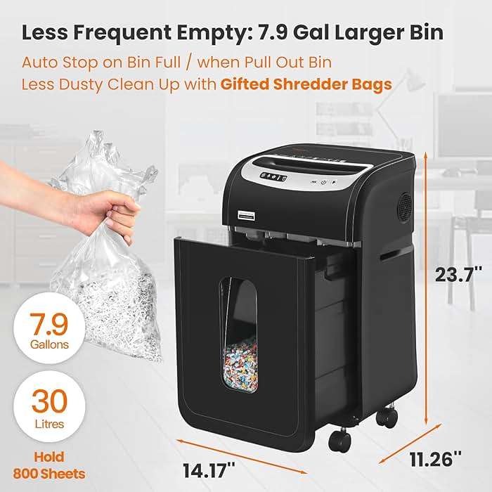 VidaTeco 18-Sheet Paper Shredder for Home Office Heavy Duty | 60-Minute Micro Cut P-4 Security, Auto-Reverse Anti-Jam System, Shreds Staples/CD/Credit Cards, 7.9-Gallon Pullout Bin (ETL) - Image 6