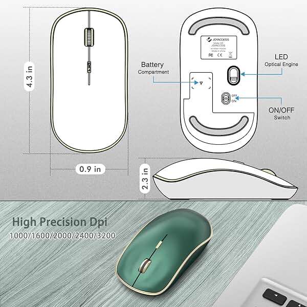 JOYACCESS 2.4G Slim Wireless Silent Mouse, Portable Wireless Computer Mouse with 5 Adjustable DPI Levels, USB Mice for Desktop, Notebook, MacBook, Chromebook, PC (Green) - Image 4