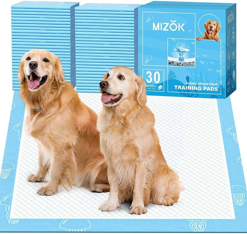 MIZOK 36x36in Dog Pee Pads Jumbo Disposable Dog Training Pads Super Absorbent Up to 11 Cups Marine Scented Odor-Control Dog Pads with Jellyfish Pattern, Quick Dry & Leak-Proof (30 Counts) - Image 1