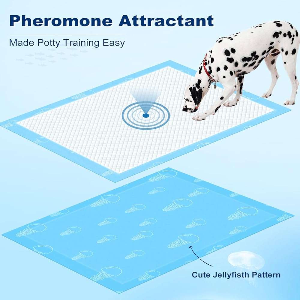 MIZOK 36x36in Dog Pee Pads Jumbo Disposable Dog Training Pads Super Absorbent Up to 11 Cups Marine Scented Odor-Control Dog Pads with Jellyfish Pattern, Quick Dry & Leak-Proof (30 Counts) - Image 5