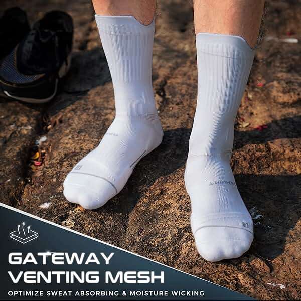 Compression Running Socks 3 Pairs, Cushion Crew Socks, Anti-Blister Moisture Wicking Athletic Hiking Basketball Socks - Image 3