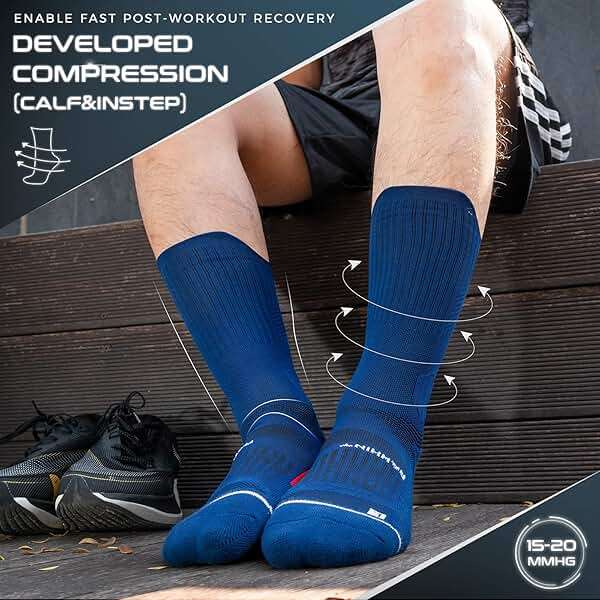Compression Running Socks 3 Pairs, Cushion Crew Socks, Anti-Blister Moisture Wicking Athletic Hiking Basketball Socks - Image 4