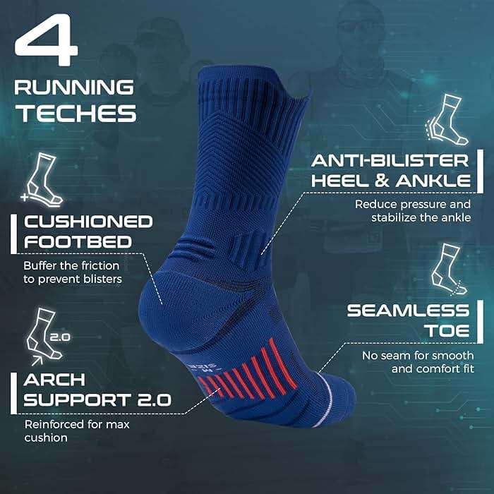 Compression Running Socks 3 Pairs, Cushion Crew Socks, Anti-Blister Moisture Wicking Athletic Hiking Basketball Socks - Image 5