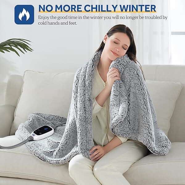 Sealy Electric Blanket Heated Throw 50"x60" Soft Double Sherpa Super Cozy with 6 Fast Heating Levels & 2-10 Hours Auto-Off, Over-Heat Protection, Machine Washable, Charcoal - Image 2