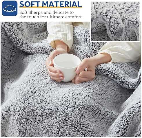 Sealy Electric Blanket Heated Throw 50"x60" Soft Double Sherpa Super Cozy with 6 Fast Heating Levels & 2-10 Hours Auto-Off, Over-Heat Protection, Machine Washable, Charcoal - Image 5