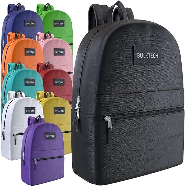 10 Pack Bulk Backpacks, Wholesale 17-Inch Lightweight Bookbags for Kids, Adults, School, Classroom, Travel, Gym Supplies with 1 Large, 1 Small Pocket, Perfect for Events, Corporate Bundles, Mix - Image 1