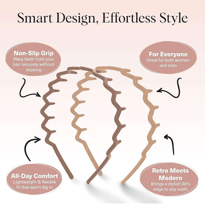 Kitsch Zig Zag Headbands for Women – Fashion Accessories for Slicked Back Styles - Comfortable Wavy Headbands | Comb Headband with Teeth | Ideal Gifts for Women - Neutral - 2 pcs - Image 3