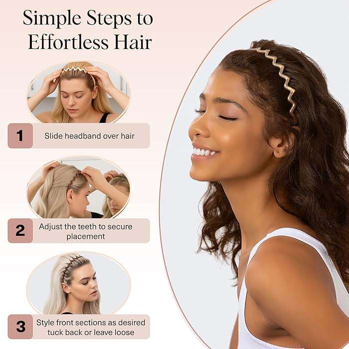 Kitsch Zig Zag Headbands for Women – Fashion Accessories for Slicked Back Styles - Comfortable Wavy Headbands | Comb Headband with Teeth | Ideal Gifts for Women - Neutral - 2 pcs - Image 7