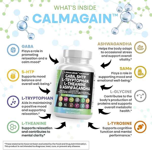 Clean Nutraceuticals GABA 750mg 5 HTP 200mg L Tryptophan 500mg L Theanine 200mg Ashwagandha SAM-e L-Glycine - Mood Support Vitamins for Women and Men with L-Tyrosine 5-HTP (5-Hydroxytryptophan) - Image 3