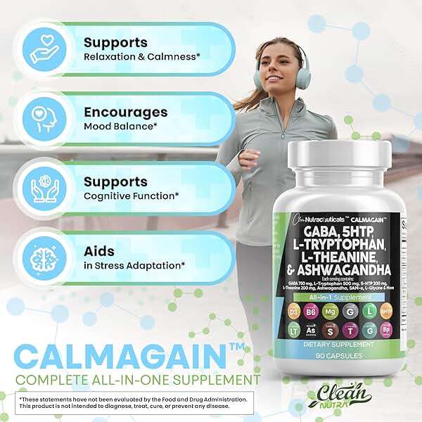 Clean Nutraceuticals GABA 750mg 5 HTP 200mg L Tryptophan 500mg L Theanine 200mg Ashwagandha SAM-e L-Glycine - Mood Support Vitamins for Women and Men with L-Tyrosine 5-HTP (5-Hydroxytryptophan) - Image 6