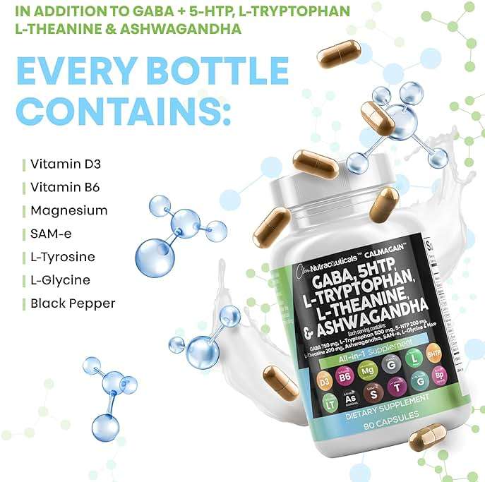 Clean Nutraceuticals GABA 750mg 5 HTP 200mg L Tryptophan 500mg L Theanine 200mg Ashwagandha SAM-e L-Glycine - Mood Support Vitamins for Women and Men with L-Tyrosine 5-HTP (5-Hydroxytryptophan) - Image 7