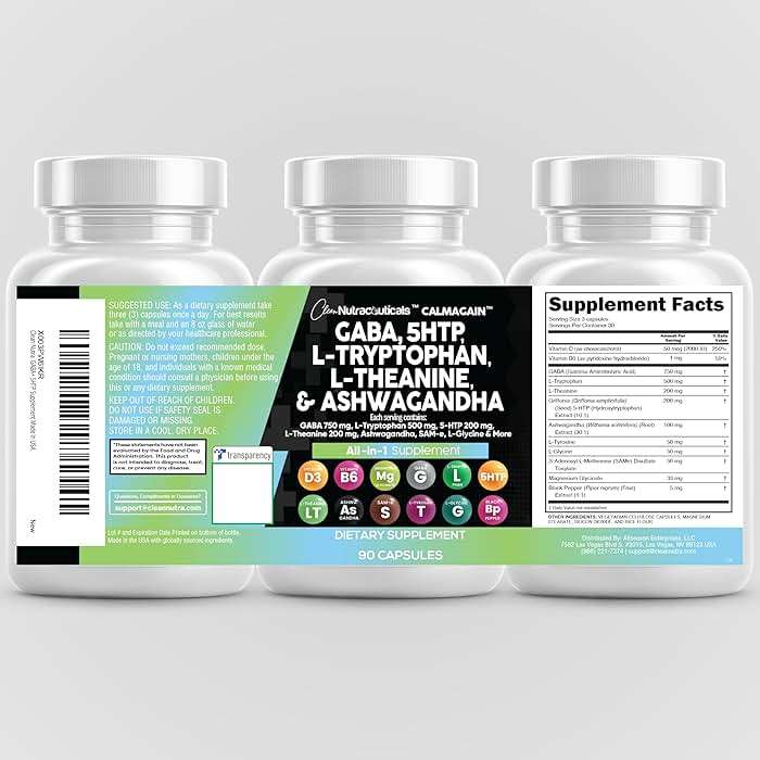 Clean Nutraceuticals GABA 750mg 5 HTP 200mg L Tryptophan 500mg L Theanine 200mg Ashwagandha SAM-e L-Glycine - Mood Support Vitamins for Women and Men with L-Tyrosine 5-HTP (5-Hydroxytryptophan) - Image 9