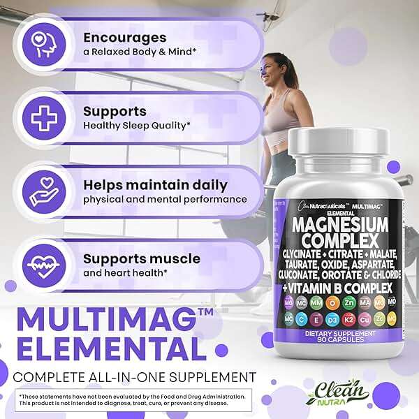 Clean Nutraceuticals Magnesium Complex with Magnesium Glycinate Citrate Malate Oxide Taurate Aspartate Orotate & Mag Chloride, Zinc Copper Manganese & Vitamin C B1 B2 B6 B12 Complex - 1Pack - Image 5
