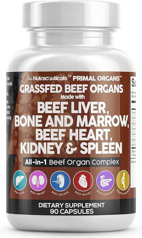 Clean Nutraceuticals Grass Fed Beef Liver Capsules - Premium Quality Supplement Packed with Desiccated, Beef Heart, Spleen, Pancreas Plus Bone & Marrow Dao Enzyme Pills - Image 1