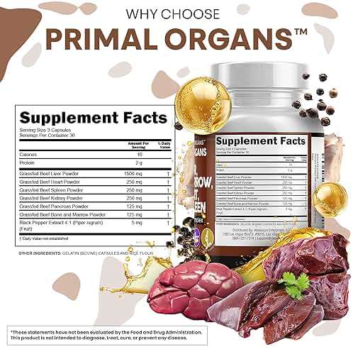 Clean Nutraceuticals Grass Fed Beef Liver Capsules - Premium Quality Supplement Packed with Desiccated, Beef Heart, Spleen, Pancreas Plus Bone & Marrow Dao Enzyme Pills - Image 4