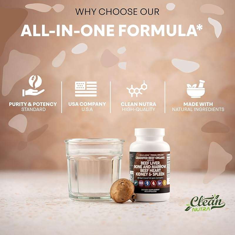 Clean Nutraceuticals Grass Fed Beef Liver Capsules - Premium Quality Supplement Packed with Desiccated, Beef Heart, Spleen, Pancreas Plus Bone & Marrow Dao Enzyme Pills - Image 7