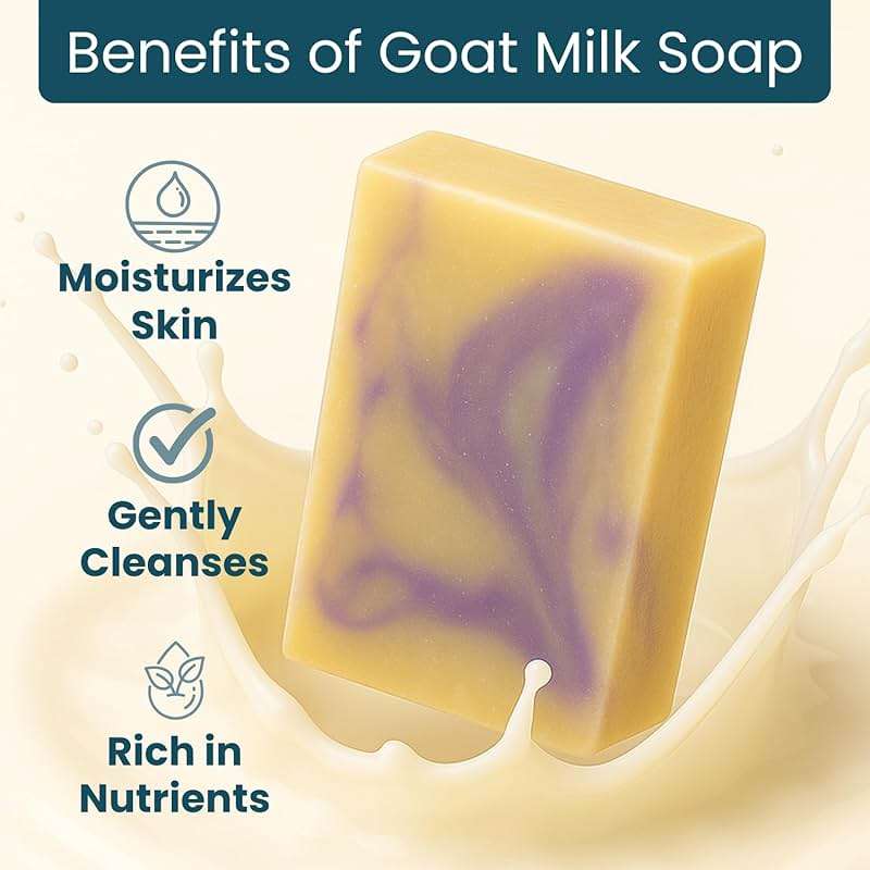Way Natural Goat Milk Soap Bar Variety 3-Pack (5oz Bars) - Natural, Handmade, Gentle - Cold Process Goat Soap for Hands & Body, Women & Men, No Dyes, USA Made - Lavender, Cherry Almond, Honey Oatmeal - Image 2